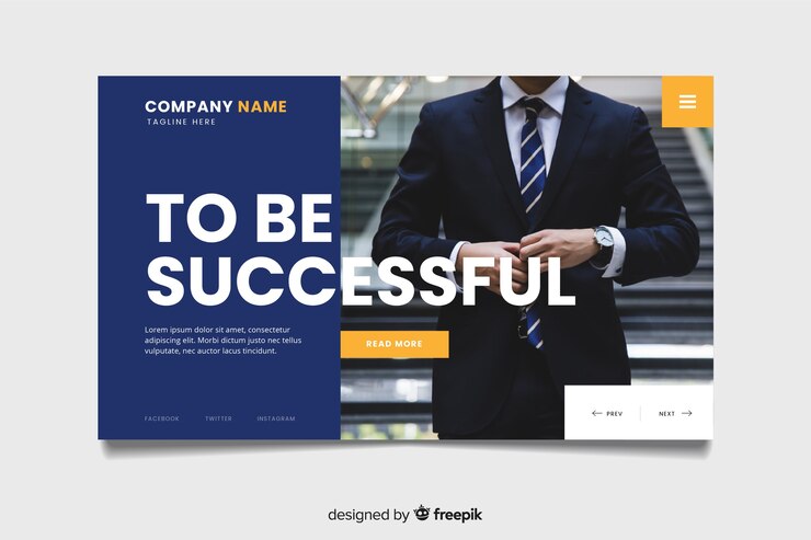 Vector gratuito plantilla de landing page de negocios con imagen