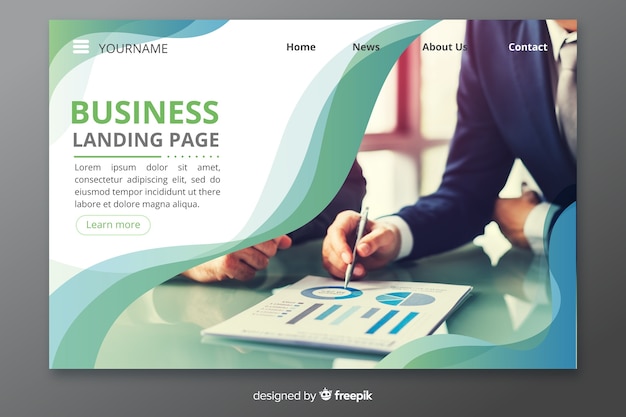 Vector gratuito plantilla de landing page de negocios con imagen