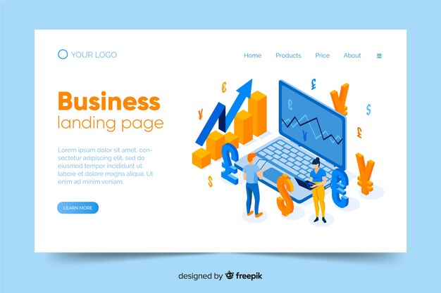 Plantilla de landing page de negocios en isométrico