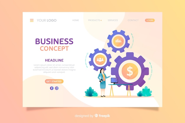 Vector gratuito plantilla de landing page de negocios