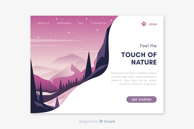 Vector gratuito plantilla de landing page de paisaje natural