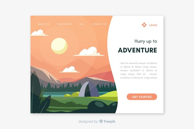 Plantilla de landing page de paisaje de viaje