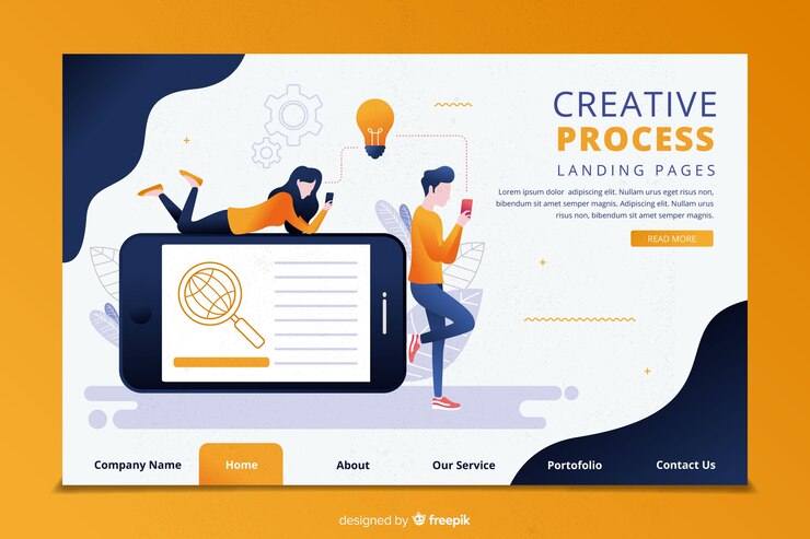 Vector gratuito plantilla de landing page de proceso creativo