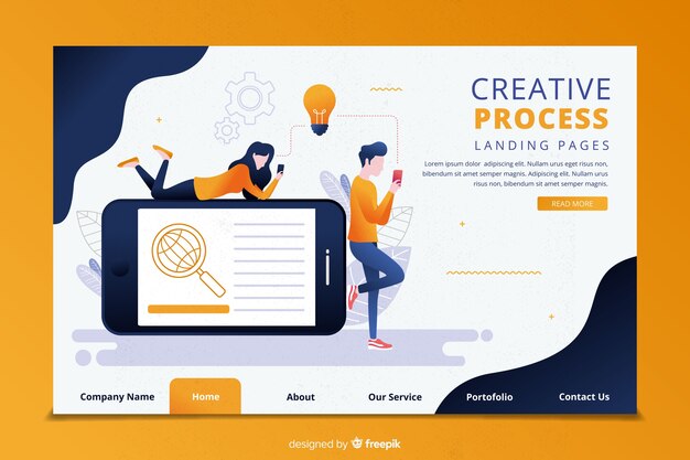 Plantilla de landing page de proceso creativo