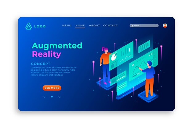 Plantilla de landing page de realidad aumentada con ilustraciones