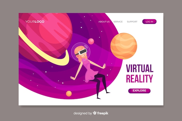 Vector gratuito plantilla de landing page de realidad virtual