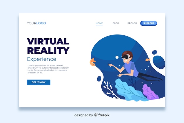 Vector gratuito plantilla de landing page de realidad virtual