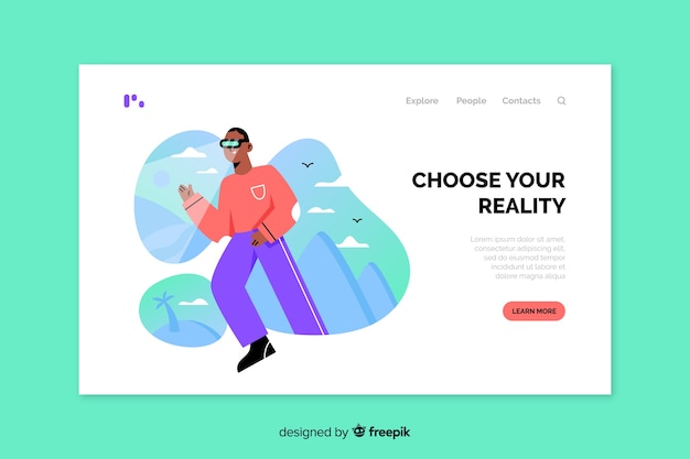 Plantilla de landing page de realidad virtual