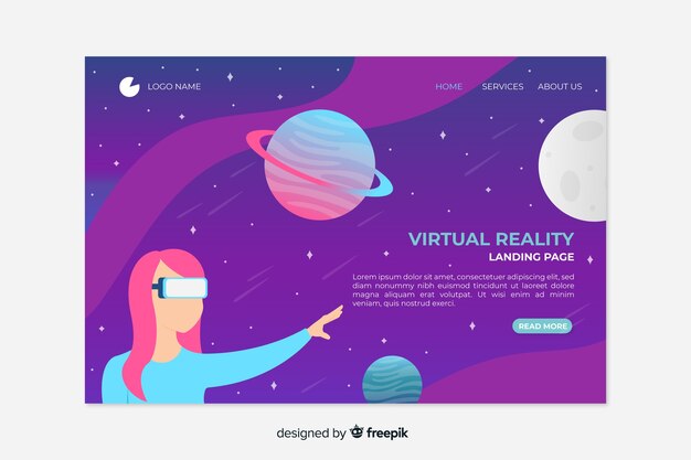 Plantilla de landing page de realidad virtual