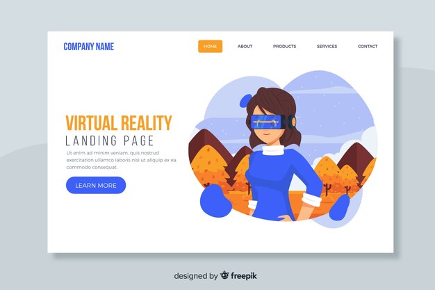 Vector gratuito plantilla de landing page de realidad virtual