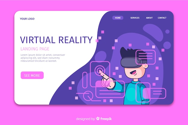 Plantilla de landing page de realidad virtual