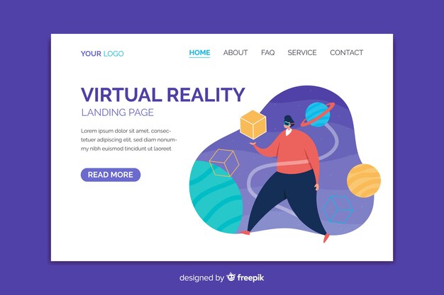 Plantilla de landing page de realidad virtual