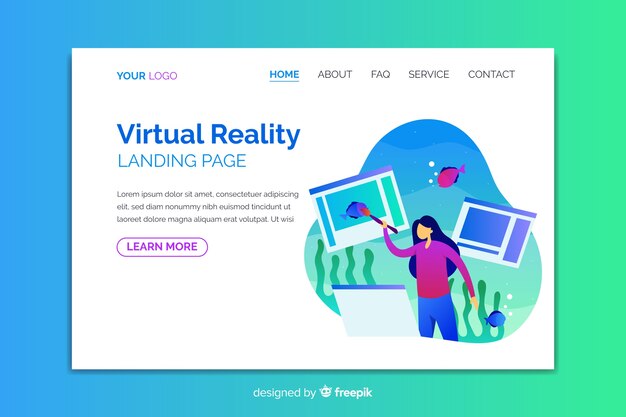 Plantilla de landing page de realidad virtual