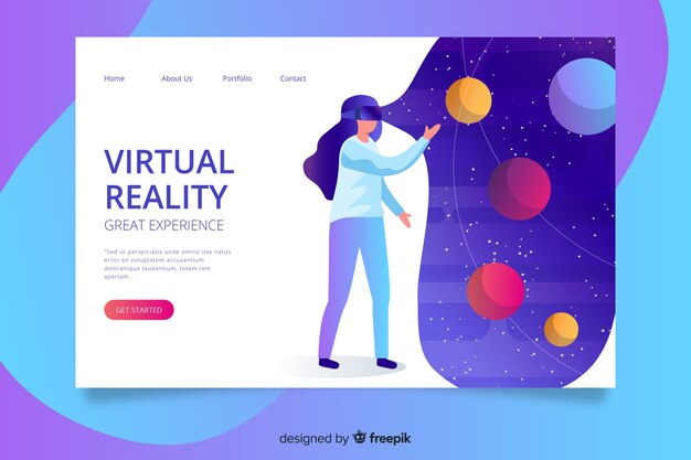 Plantilla de landing page de realidad virtual