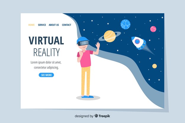 Plantilla de landing page de realidad virtual