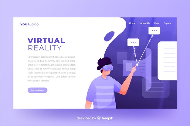 Plantilla de landing page de realidad virtual