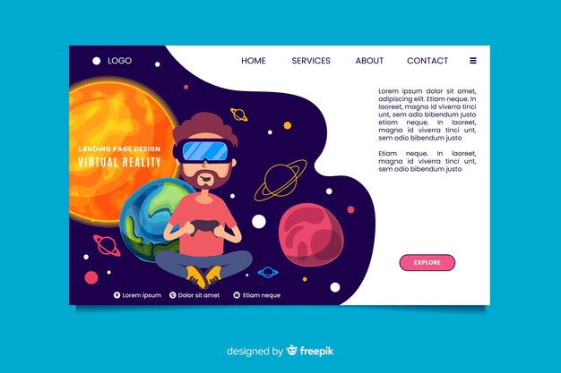 Plantilla de landing page de realidad virtual