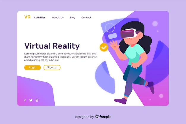 Vector gratuito plantilla de landing page de realidad virtual