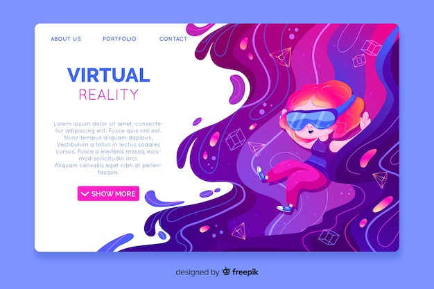 Vector gratuito plantilla de landing page de realidad virtual