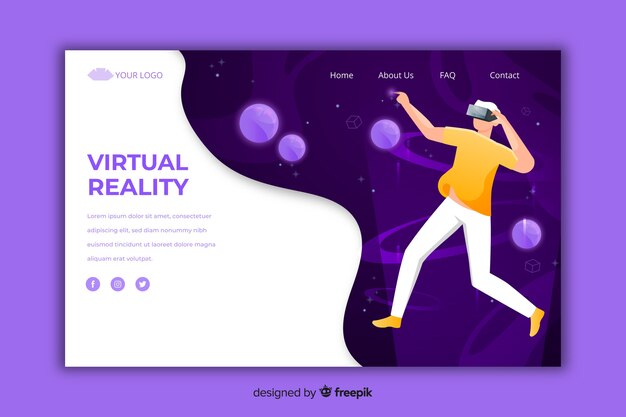 Plantilla de landing page de realidad virtual