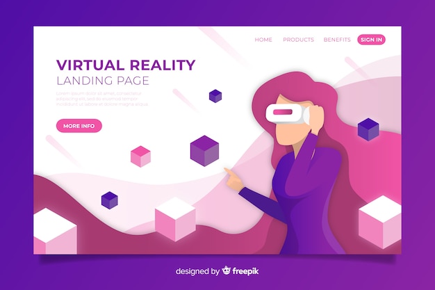 Vector gratuito plantilla de landing page de realidad virtual