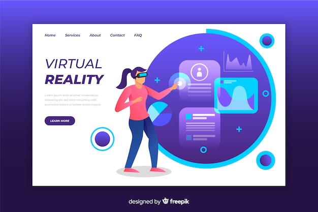 Vector gratuito plantilla de landing page de realidad virtual