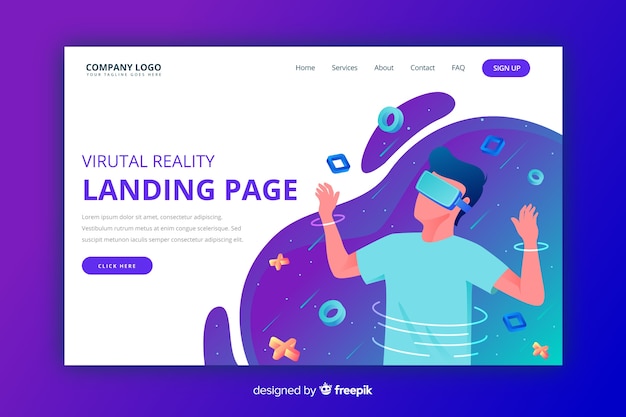 Vector gratuito plantilla de landing page de realidad virtual