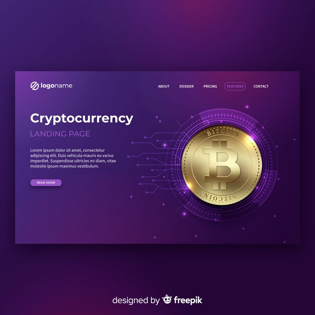 Plantilla de landing page realista de criptomonedas