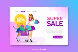 Vector gratuito plantilla de landing page de rebajas en diseño plano