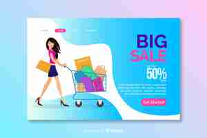 Vector gratuito plantilla de landing page de rebajas en diseño plano