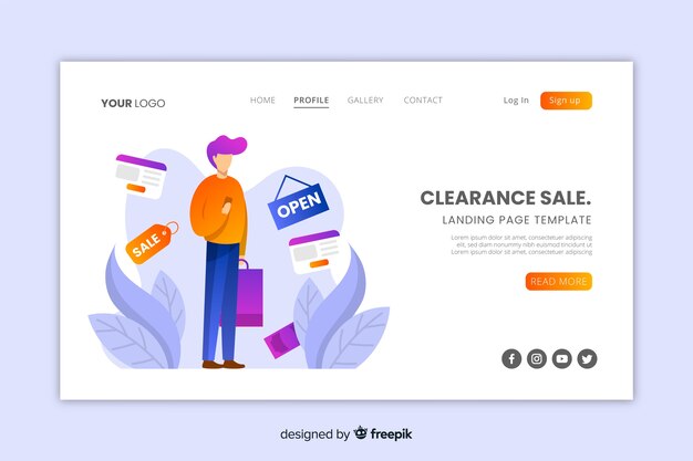 Plantilla de landing page de rebajas en diseño plano