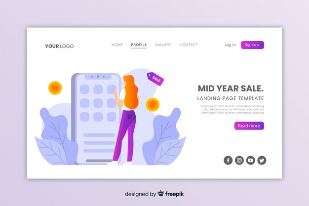 Plantilla de landing page de rebajas en diseño plano