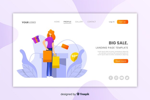 Plantilla de landing page de rebajas en diseño plano