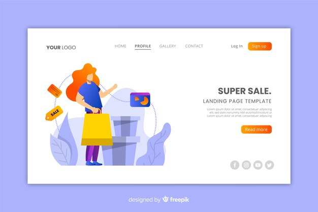 Plantilla de landing page de rebajas en diseño plano