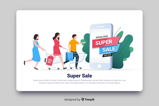 Plantilla de landing page de rebajas en diseño plano