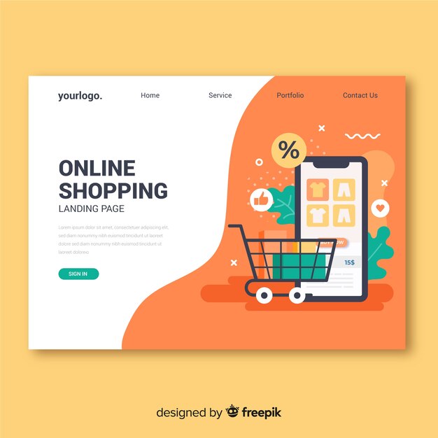 Plantilla de landing page de rebajas en diseño plano