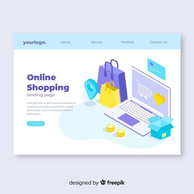 Plantilla de landing page de rebajas en isométrico