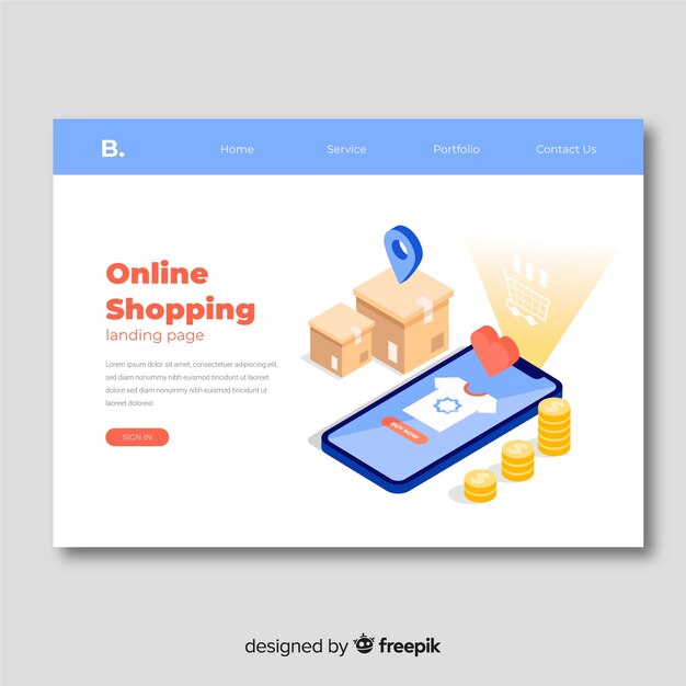 Plantilla de landing page de rebajas en isométrico
