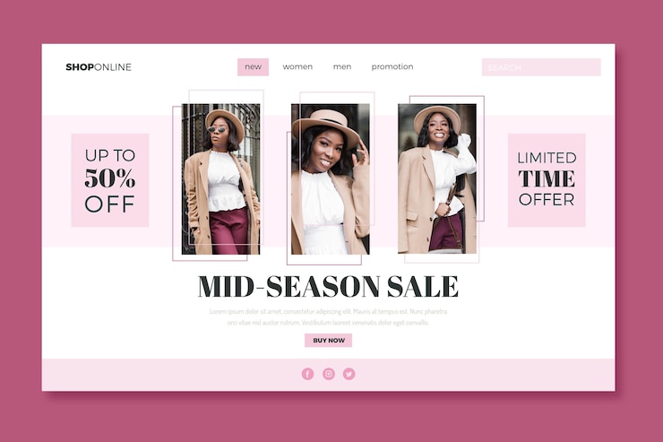 Vector gratuito plantilla de landing page de rebajas de moda
