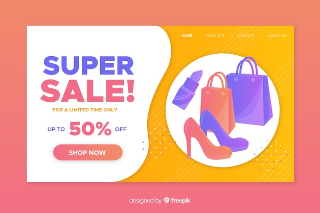 Vector gratuito plantilla de landing page de rebajas