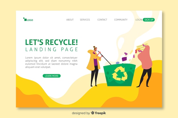 Plantilla de landing page de reciclaje en diseño plano