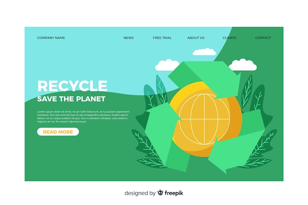 Vector gratuito plantilla de landing page de reciclaje en diseño plano