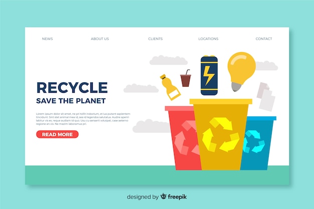 Plantilla de landing page de reciclaje en diseño plano