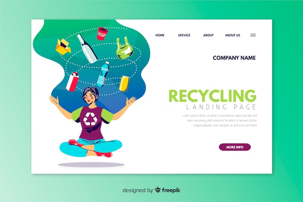 Vector gratuito plantilla de landing page de reciclaje