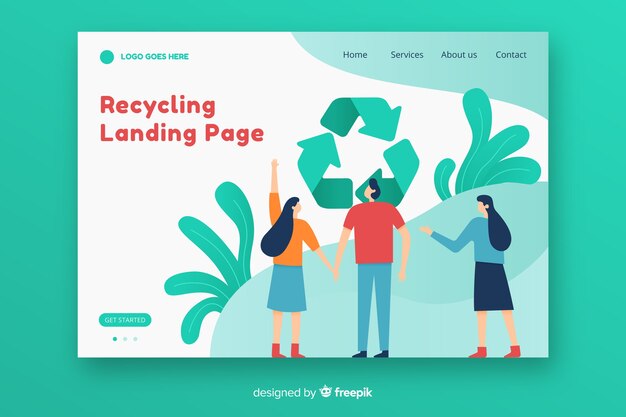 Vector gratuito plantilla de landing page de reciclaje