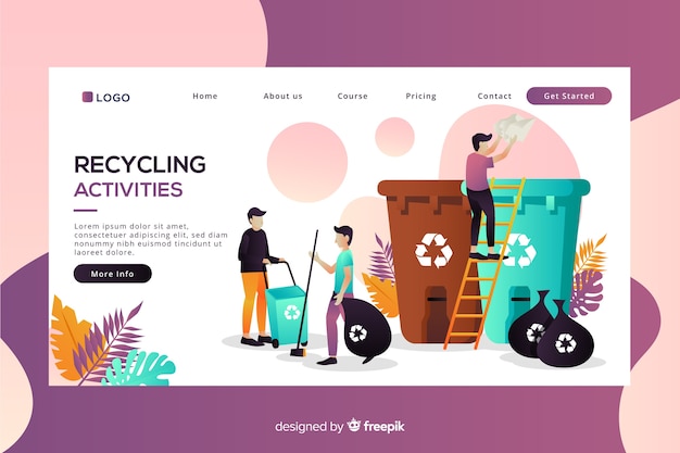 Vector gratuito plantilla de landing page de reciclaje