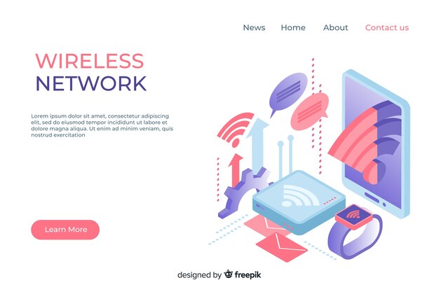 Plantilla de landing page de redes inalámbricas