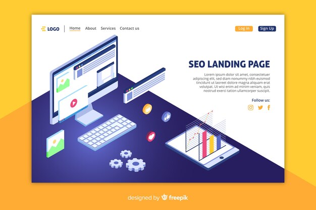 Plantilla de landing page de seo en isométrico