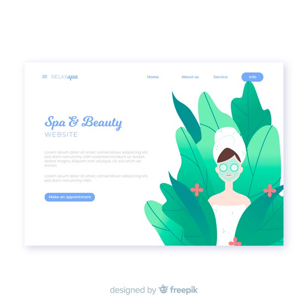 Plantilla de landing page de spa con una mujer