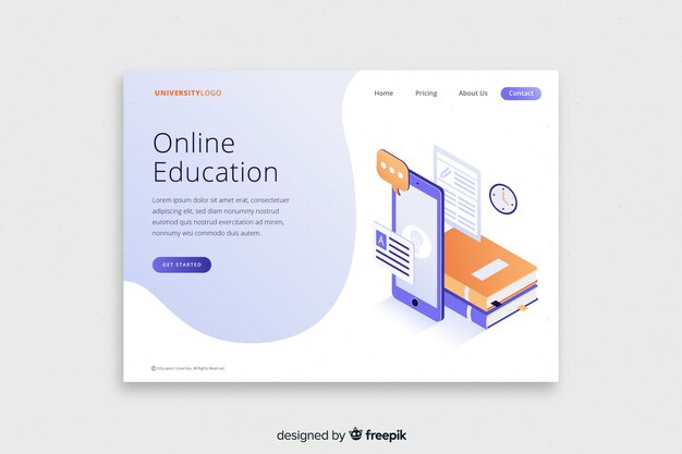 Plantilla de landing page de universidad en isométrico